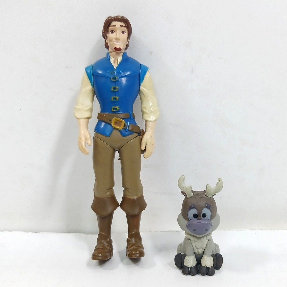 Disney Flynn Rider Tangled Action Figure & Frozen Sven Reindeer Mini Figurine
